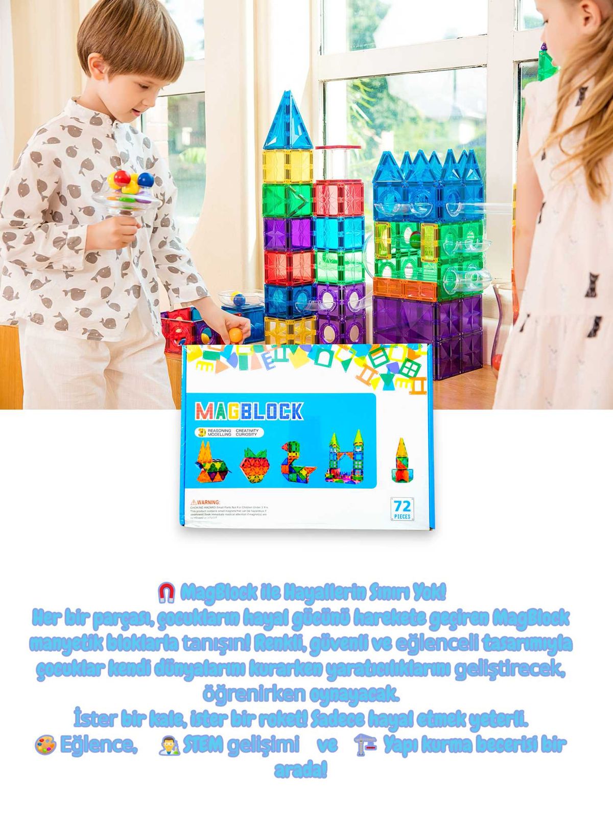 72 Parça Manyetik Yapı Blokları - Görsel 3
